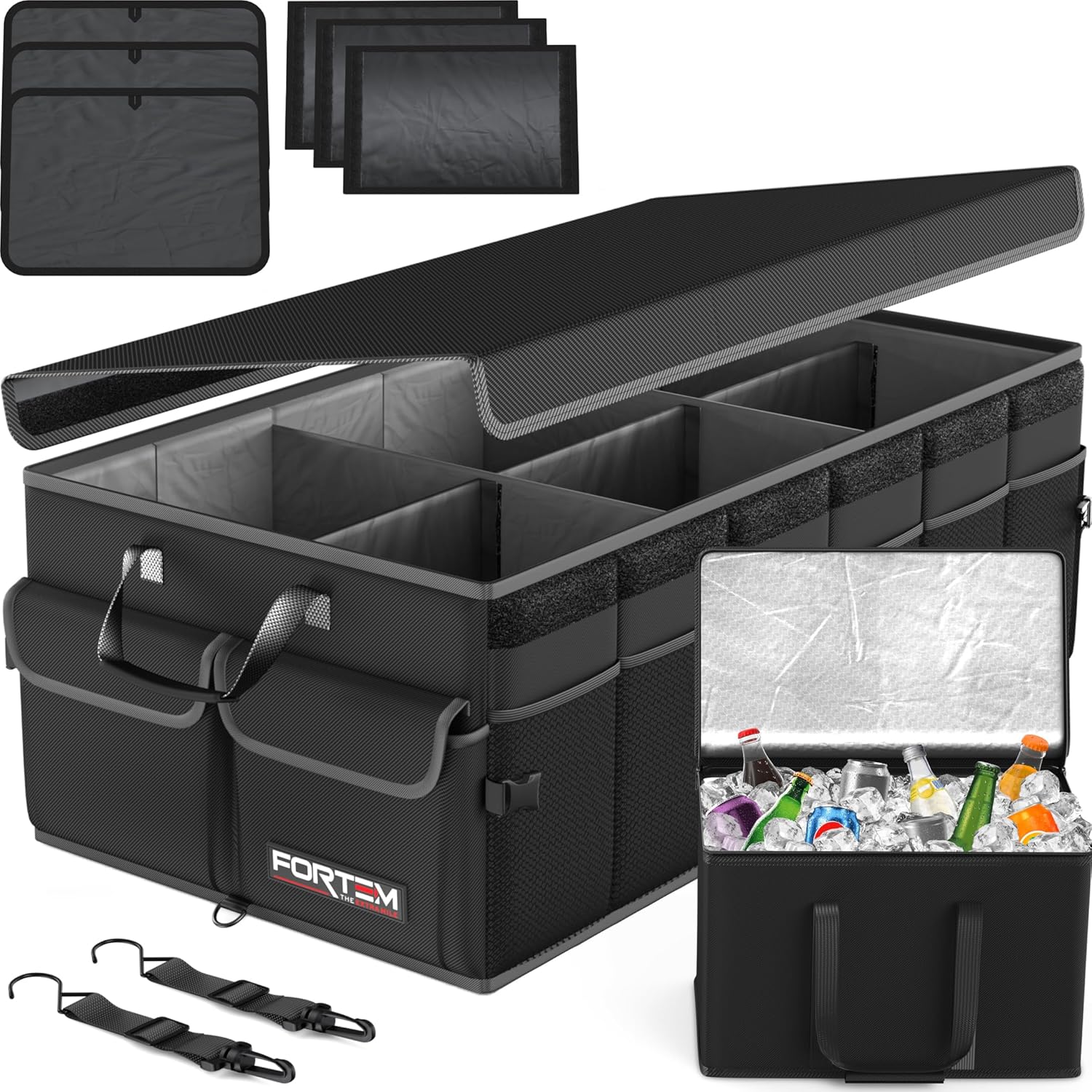 FORTEM Car Trunk Organizer with Cooler, Collapsible Multi Compartment SUV Organizer