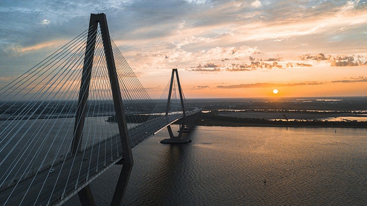Charleston summer harbor and waterfront views