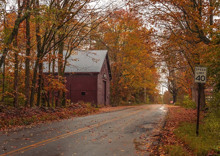 Berkshires mountain landscape with vibrant autumn foliage for scenic weekend drives